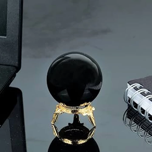 Ημιπολύτιμος Λίθος Μαύρης Τουρμαλίνης σε σχήμα Σφαίρας 4cm με βάση