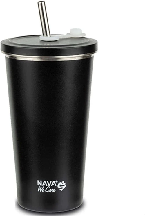 Ποτήρι - Θερμός Με Καλαμάκι We Care 10-110-045 Φ10x18,5cm 520ml Black Nava