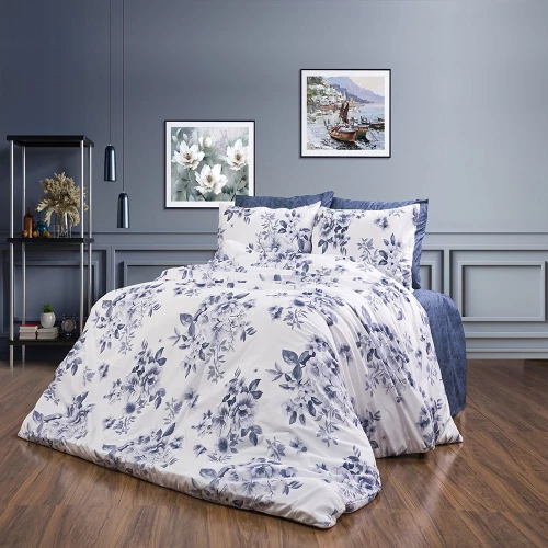 Σεντόνια Βερονίκη 486 (Σετ 4τμχ) White-Blue DimCol Queen Size 240x270cm Βαμβάκι-Πολυέστερ