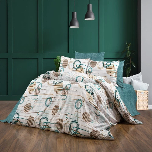 Σεντόνια Διώνη 601 (Σετ 4τμχ) White-Petrol DimCol Queen Size 240x270cm Βαμβάκι-Πολυέστερ