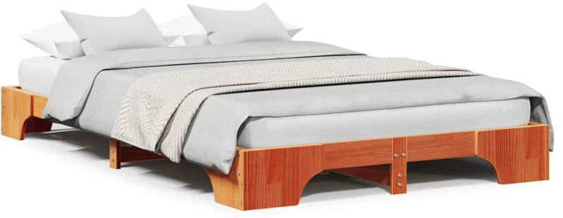 vidaXL Κρεβάτι Καφέ 135x190 cm από Χοντρό Ξύλο Πεύκου