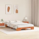 vidaXL Κρεβάτι Καφέ 135x190 cm από Χοντρό Ξύλο Πεύκου