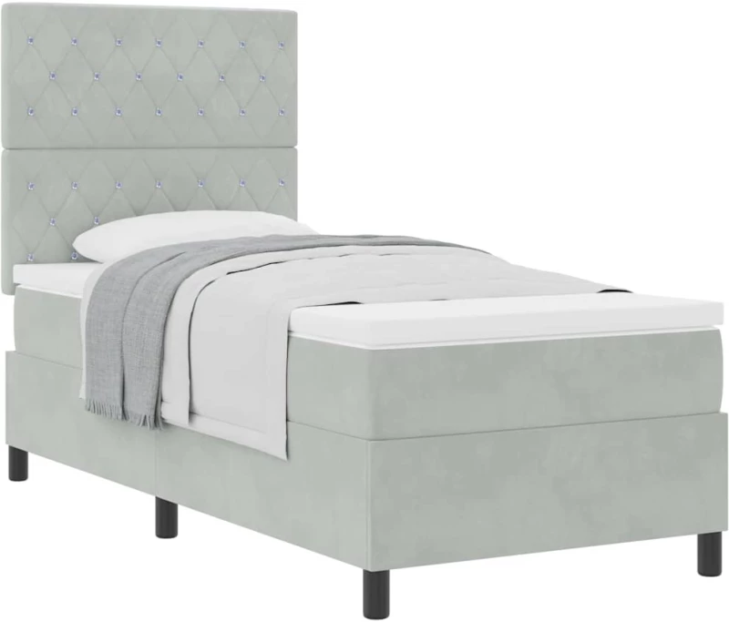 vidaXL Κρεβάτι Box Spring με Ματράζ Ανοιχτό Γκρίζο 100x200 εκ. Βελούδο