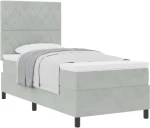 vidaXL Κρεβάτι Box Spring με Ματράζ Ανοιχτό Γκρίζο 100x200 εκ. Βελούδο