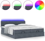 vidaXL Οθωμανικό κρεβάτι με στρώματα & LEDs Σκούρο γκρι Βελούδο
