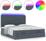 vidaXL Οθωμανικό κρεβάτι με στρώματα & LEDs Σκούρο γκρι Βελούδο