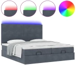 vidaXL Οθωμανικό κρεβάτι με στρώματα & LEDs Σκούρο γκρι Βελούδο