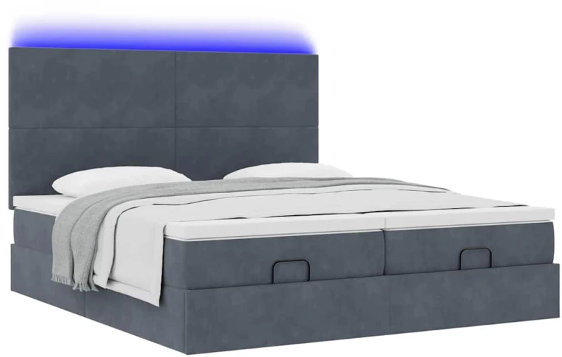 vidaXL Οθωμανικό κρεβάτι με στρώματα & LEDs Σκούρο γκρι Βελούδο