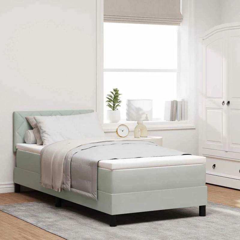 βίνταΧΛ Box Spring Κρεβάτι με Στρώμα Ανοιχτό Γκρι 100x200 εκ Βελούδο
