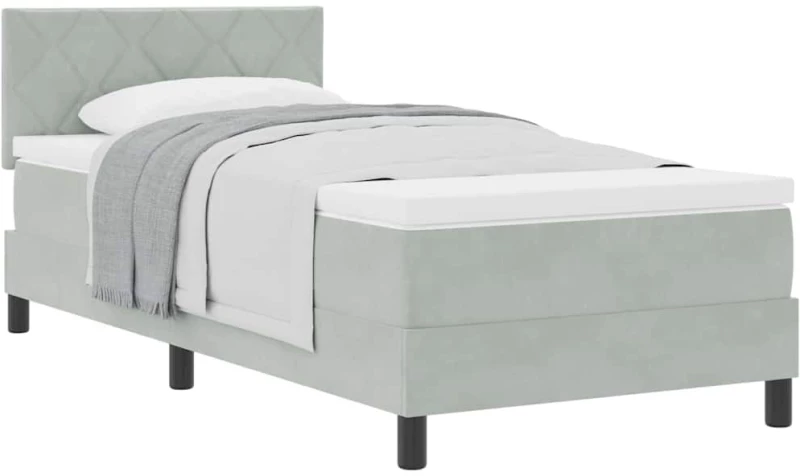 βίνταΧΛ Box Spring Κρεβάτι με Στρώμα Ανοιχτό Γκρι 100x200 εκ Βελούδο