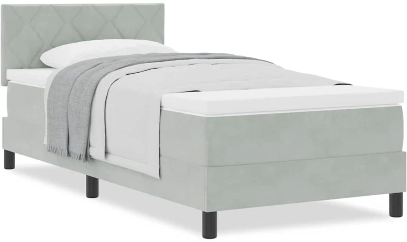 βίνταΧΛ Box Spring Κρεβάτι με Στρώμα Ανοιχτό Γκρι 100x200 εκ Βελούδο