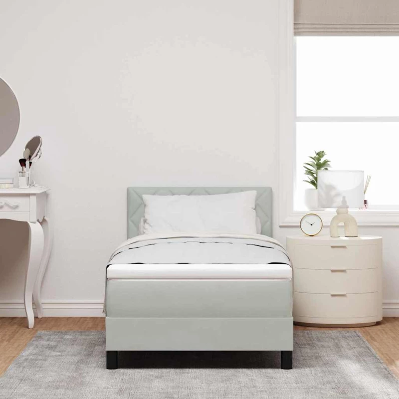 βίνταΧΛ Box Spring Κρεβάτι με Στρώμα Ανοιχτό Γκρι 100x200 εκ Βελούδο