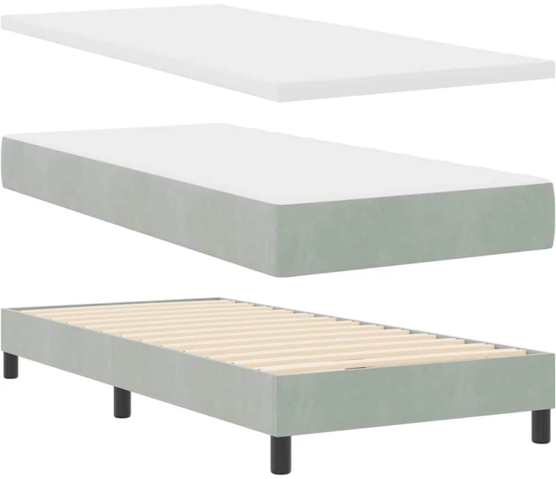 βίνταΧΛ Box Spring Κρεβάτι με Στρώμα Ανοιχτό Γκρι 100x200 εκ Βελούδο