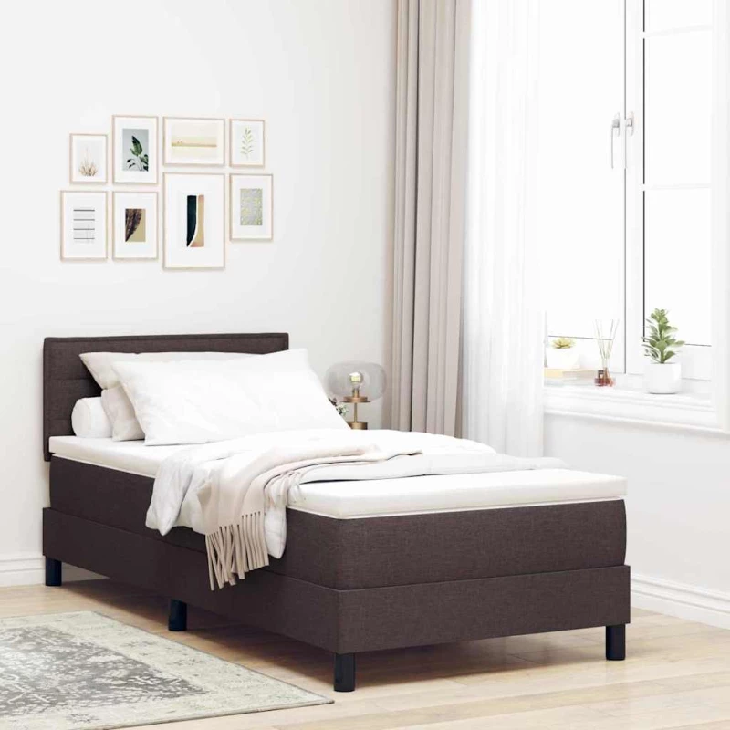 vidaXL Κρεβάτι Box Spring με Στρώμα Σκούρο Καφέ 90x200 εκ Υφάσματος