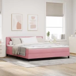 vidaXL Κρεβάτι Box Spring με Στρώμα & LED Ροζ 180x200 εκ. Βελούδο