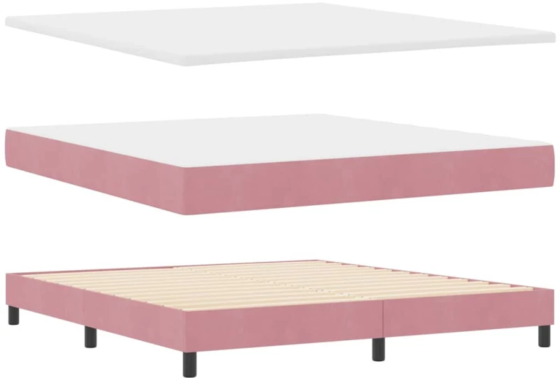 vidaXL Κρεβάτι Box Spring με Στρώμα & LED Ροζ 180x200 εκ. Βελούδο