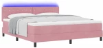 vidaXL Κρεβάτι Box Spring με Στρώμα & LED Ροζ 180x200 εκ. Βελούδο