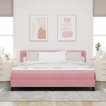vidaXL Κρεβάτι Box Spring με Στρώμα & LED Ροζ 180x200 εκ. Βελούδο