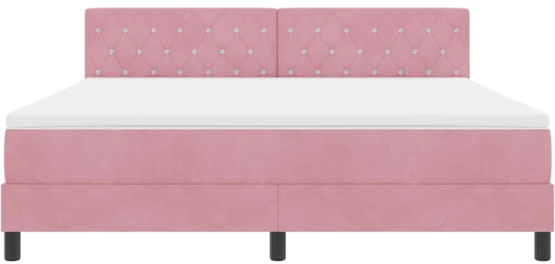 vidaXL Κρεβάτι Box Spring με Στρώμα & LED Ροζ 180x200 εκ. Βελούδο