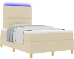 vidaXL Κρεβάτι με ελατήριο και στρώμα & LED Κρεμ 120x190 εκ. Ύφασμα