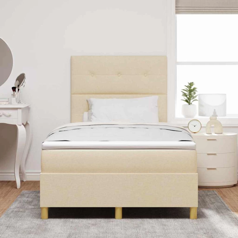 vidaXL Κρεβάτι με ελατήριο και στρώμα & LED Κρεμ 120x190 εκ. Ύφασμα