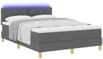 vidaXL Κρεβάτι Box Spring με Στρώμα & LED Σκούρο Γκρι 140x190 εκ. Ύφασμα