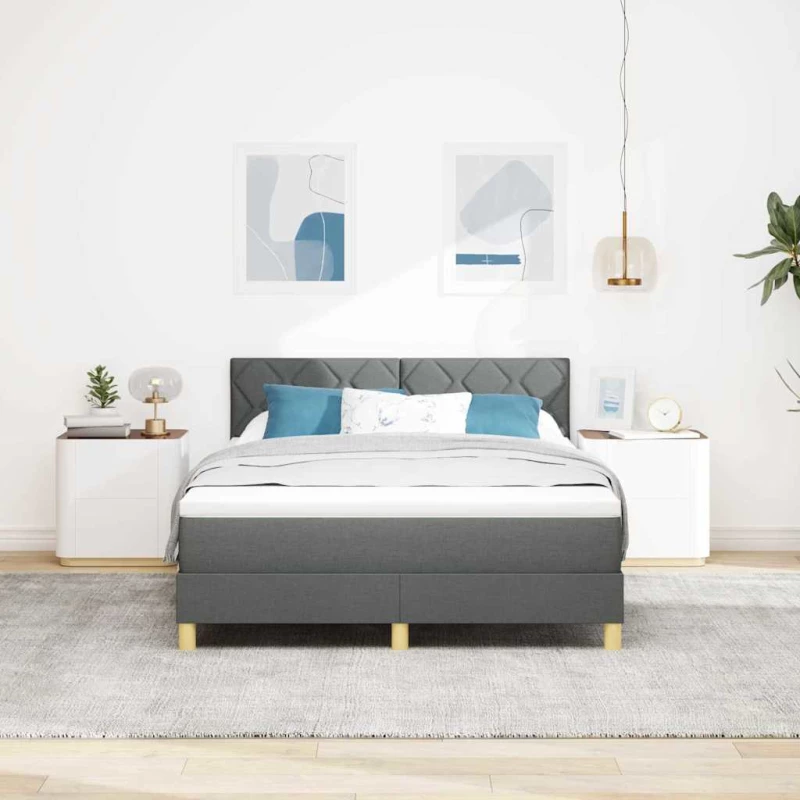 vidaXL Κρεβάτι Box Spring με Στρώμα & LED Σκούρο Γκρι 140x190 εκ. Ύφασμα
