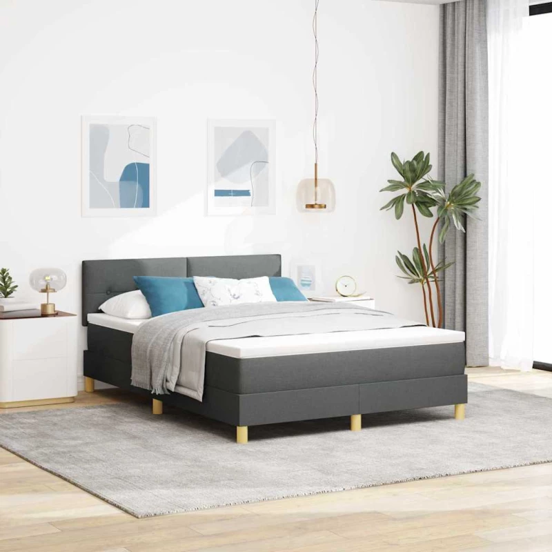 vidaXL Κρεβάτι με Στρώμα & LED Σκούρο Γκρι 140x190 εκ. Ύφασμα