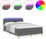vidaXL Κρεβάτι με Στρώμα & LED Σκούρο Γκρι 140x190 εκ. Ύφασμα