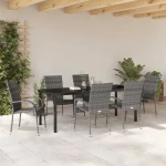 vidaXL Σετ Εξωτερικής Τραπεζαρίας 7 Τεμάχια σε Γκρι Πολυ Ρατάν