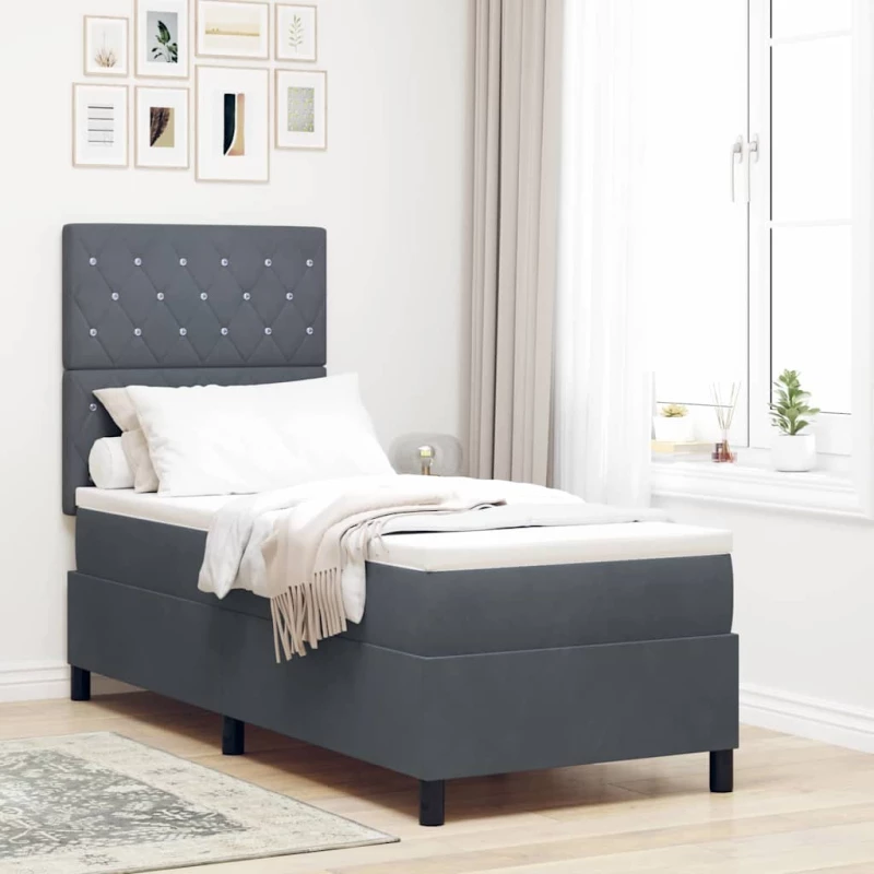 κρεβάτι Box Spring vidaXL με στρώμα σκούρο γκρι 80x200 εκ. βελούδο