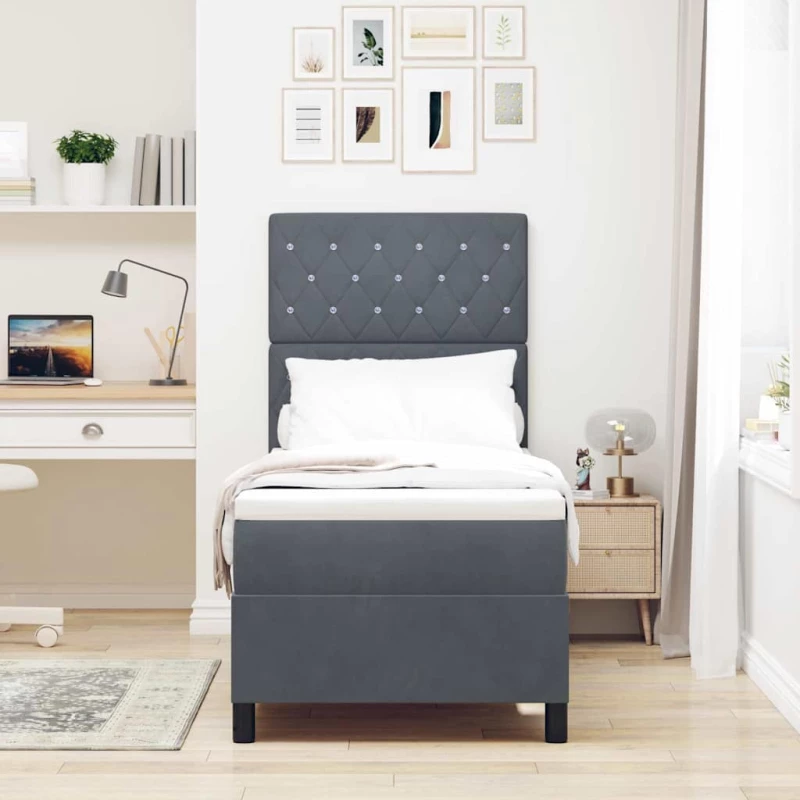 κρεβάτι Box Spring vidaXL με στρώμα σκούρο γκρι 80x200 εκ. βελούδο