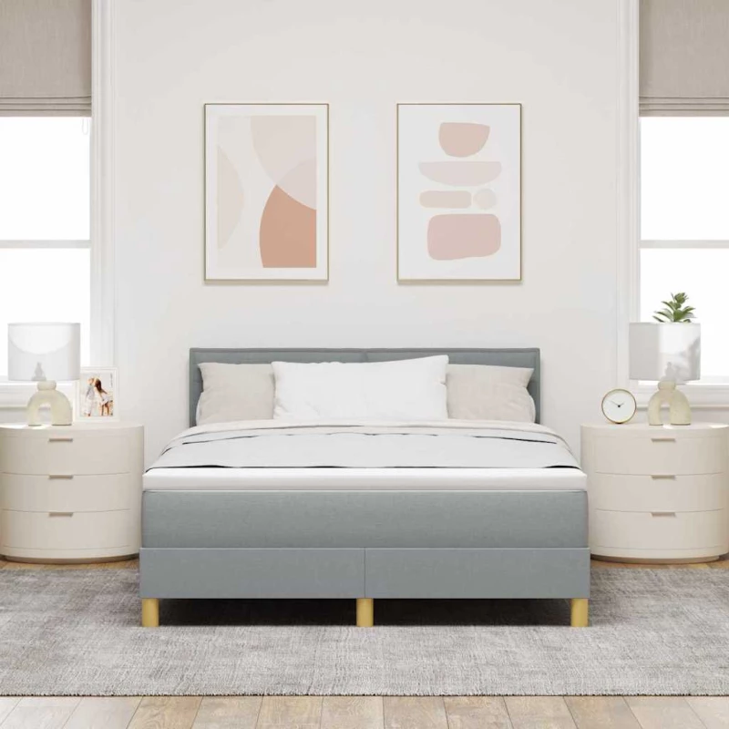 vidaXL Κρεβάτι Box Spring με Στρώμα & LED Ανοιχτό Γκρι 140x190 εκ. Ύφασμα