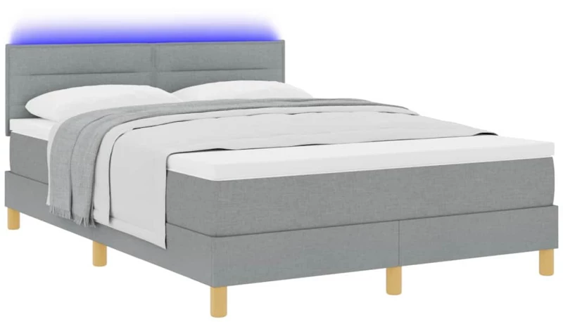 vidaXL Κρεβάτι με Έλασμα με Στρώμα & LED Ανοιχτό Γκρι 160x200 εκ. Ύφασμα