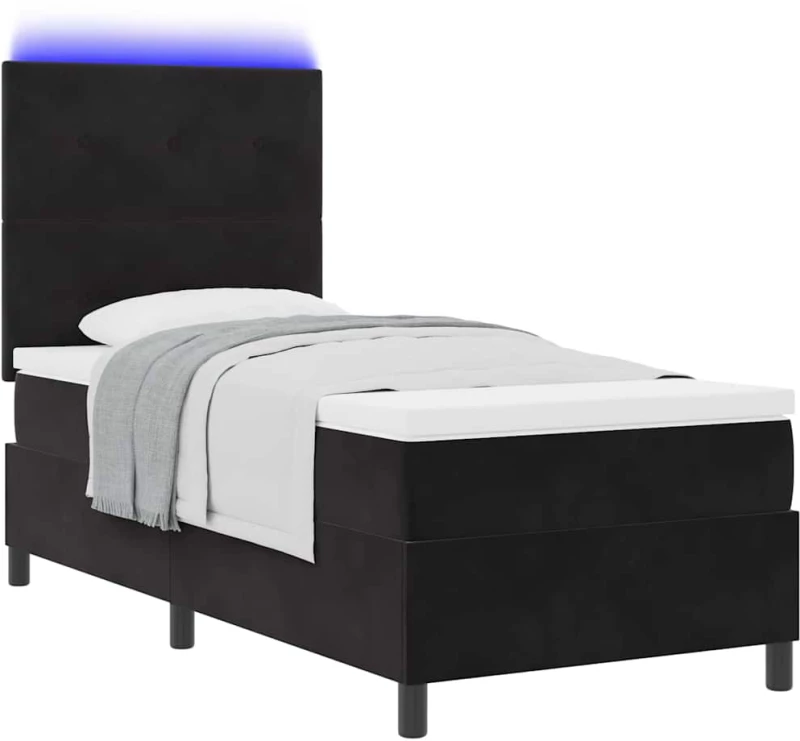 vidaXL Κρεβάτι με Στρώμα & LED Μαύρο 90x200 εκ Βελούδο
