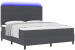 vidaXL Κρεβάτι με Βάση με Στρώμα & LED Σκούρο Γκρι Καπιτονέ Ύφασμα