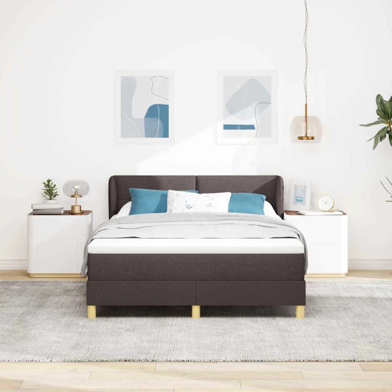 vidaXL Κρεβάτι Box Spring με Στρώμα Σκούρο Καφέ 140x190 εκ. Υφασμάτινο