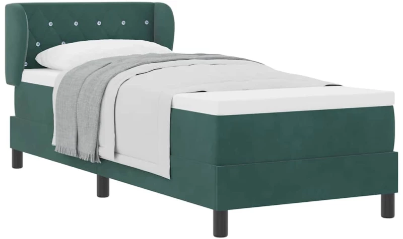 vidaXL Κρεβάτι Box Spring με Στρώμα Σκούρο Πράσινο 80x200 εκ Βελούδινο