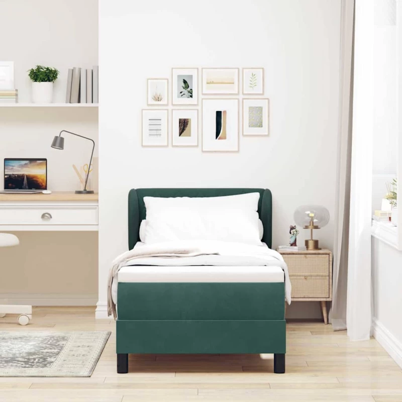 vidaXL Κρεβάτι Box Spring με Στρώμα Σκούρο Πράσινο 80x200 εκ Βελούδινο
