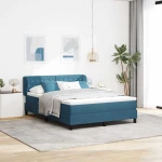 vidaXL Κρεβάτι Box Spring με Στρώμα σε Σκούρο Μπλε 160x200 εκ. από Βελούδο