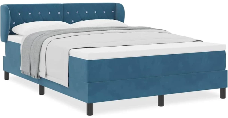 vidaXL Κρεβάτι Box Spring με Στρώμα σε Σκούρο Μπλε 160x200 εκ. από Βελούδο