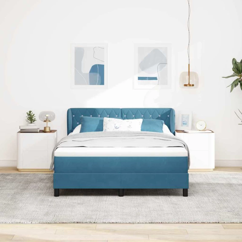 vidaXL Κρεβάτι Box Spring με Στρώμα σε Σκούρο Μπλε 160x200 εκ. από Βελούδο