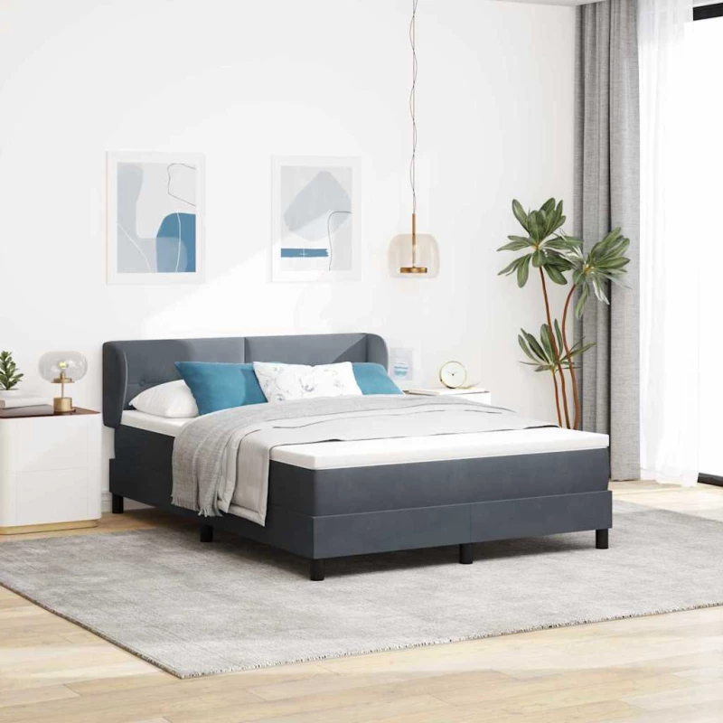 vidaXL Κρεβάτι Box Spring με Στρωση Στρώμα Σκούρο Γκρι 160x200 εκ. Βελούδο