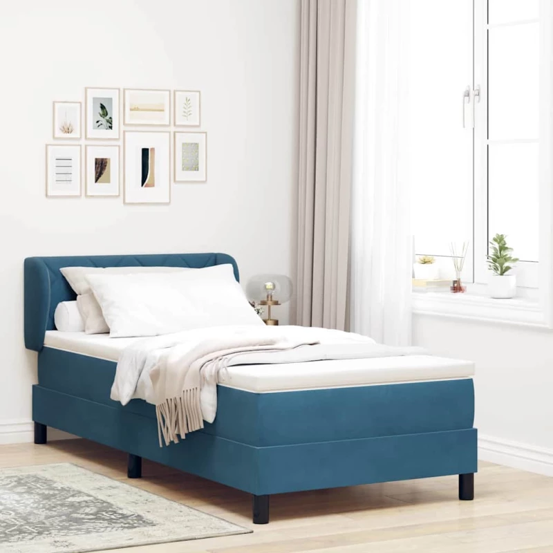 Κρεβάτι Box Spring με Στρώμα vidaXL Μπλε Σκούρο 100x200 εκ Βελούδο