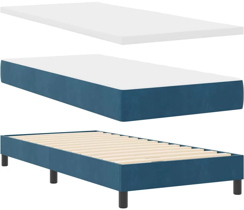 Κρεβάτι Box Spring με Στρώμα vidaXL Μπλε Σκούρο 100x200 εκ Βελούδο
