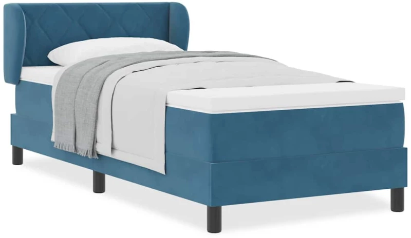Κρεβάτι Box Spring με Στρώμα vidaXL Μπλε Σκούρο 100x200 εκ Βελούδο