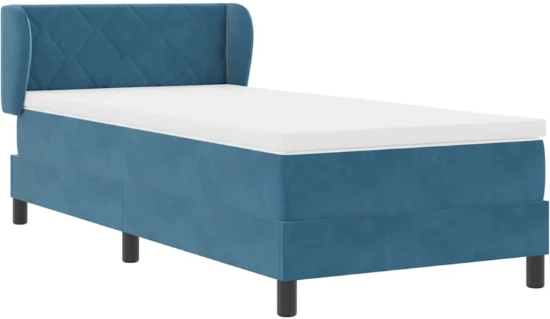 Κρεβάτι Box Spring με Στρώμα vidaXL Μπλε Σκούρο 100x200 εκ Βελούδο