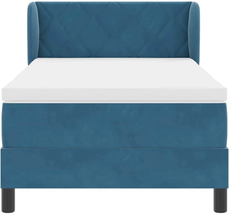 Κρεβάτι Box Spring με Στρώμα vidaXL Μπλε Σκούρο 100x200 εκ Βελούδο
