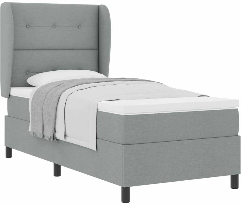 Κρεβάτι Box Spring με Στρώμα vidaXL Ανοιχτό Γκρι 90x200 εκ Υφάσματος