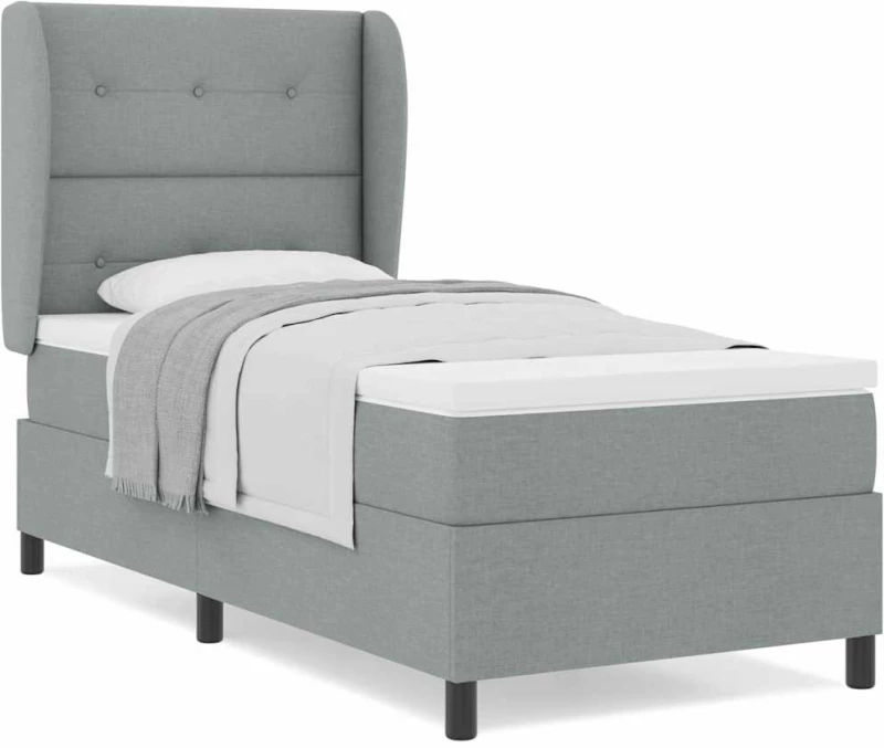 Κρεβάτι Box Spring με Στρώμα vidaXL Ανοιχτό Γκρι 90x200 εκ Υφάσματος